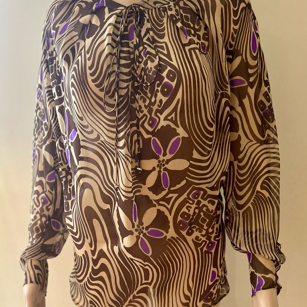 Blumarine Brow, Beige with Purple Accents Blouse.